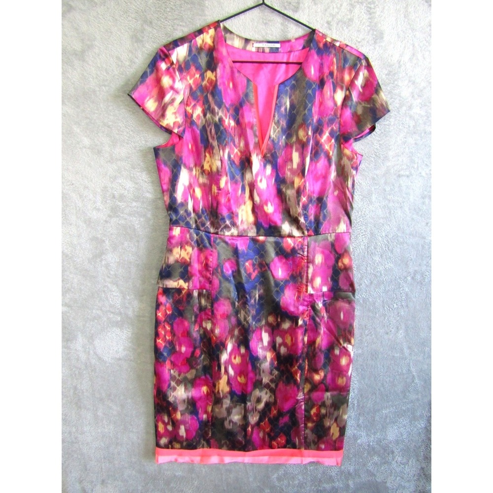 T Tahari Womens Abstract Floral Print Sheath Dress Size M Watercolor Boho Work